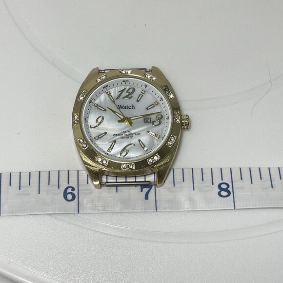 iWatch Gold Tone MOP Dial Quartz Watch Case Japan Movement Rhinestone Bezel - Picture 6 of 6